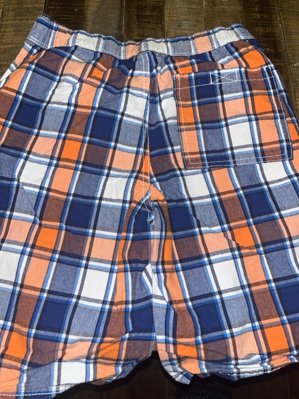 Kid’s Plaid Cotton Blend Shorts - Orange & Blue - Picture 4 of 4